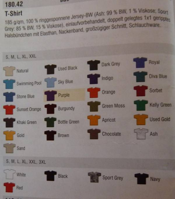 T-shirt Farben